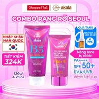 Combo (Hàn Quốc) Kem Chống Nắng Vật Lý Lai Hoá Học 7 Màng Lọc akala 50ml & Sữa Rửa Mặt B5 Tạo Bọt Sạch Sâu akala 120g