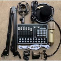 Combo Hát Thu Âm Livestream isk AT350-Sound card h9 auto tun kèm chân kẹo và màng lọc