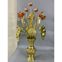 Combo hoa sen đồng 15 cành + 1 lọ hoa đồng cao 30cm - Đồ Đồng Đại Bái Giá Xưởng