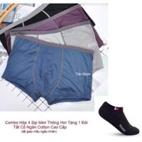 Combo Hộp 4 Quần Sịp Men Thông Hơi + 1 Đôi Tất Cổ Thấp.