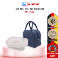 Combo hộp cơm  túi đựng cơm văn phòng KIPOR KP-HC02 - Hộp thuỷ tinh 3 ngăn kèm đũa thìa INOX - Hàng chính hãng