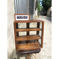 combo hộp đèn và tủ bánh gỗ quầy cafe trưng bày hoặc để thêm bánh ngọt, tủ gỗ quán cafe