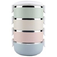 COMBO Hộp Đựng Cơm, Cà Mèn giữ Nhiệt 4 Tầng Lúa Mạch  Muỗng Ăn - TẶNG 1 BÌNH NƯỚC