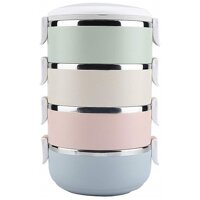 COMBO Hộp Đựng Cơm, Cà Mèn giữ Nhiệt 4 Tầng Lúa Mạch  Muỗng Ăn - TẶNG 1 BÌNH NƯỚC