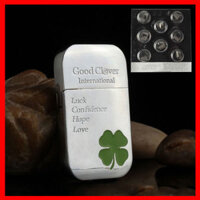 Combo Hộp Quẹt Bật Lửa Gas Đá Khắc Hình Cỏ Bốn Lá BD-311-4 Siêu Mỏng  Tặng Vỉ Đá Chuyên Dụng Cho Bật Lửa