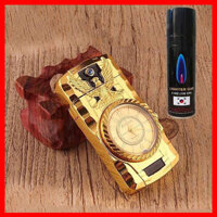 Combo Hộp Quẹt Bật Lửa Gas Khò Kiêm Đồng Hồ Đèn Led Hình Đại Bàng In Nổi  Tặng Bình Gas Chuyên Dụng Cho Bật Lửa