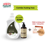 COMBO HƯƠNG HOA nước giặt xả bồ hòn tinh dầu bưởi 2l nước giặt đồ lót bạc hà cam 300ml Tặng xà bông hoa hồng xơ mướp tắm