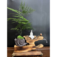 combo  kệ  gỗ xông trầm đèn led trang trí tượng nhỏ