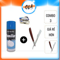 Combo Kem Cạo Râu 400g + Dao Cạo Cán Gỗ + 10 lưỡi dao lam - mỹ phẩm ola