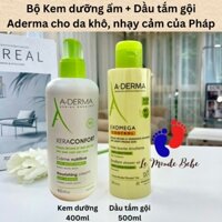 Combo kem dưỡng ẩm Aderma Xeraconfort 400ml và dầu tắm Exomega cho da khô dị ứng, mẩn ngứa, kem nẻ