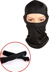 Combo Khăn trùm đầu Ninja Fullface  Găng Tay Chống Nắng Xỏ Ngón màu đen