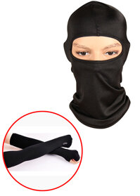 Combo Khăn trùm đầu Ninja Fullface  Găng Tay Chống Nắng Xỏ Ngón màu đen