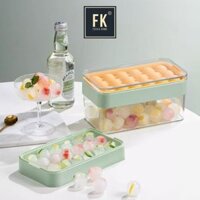 Combo khay đựng đá tròn có nắp dẻo để tủ lạnh xếp chồng có kèm hộp, khay làm đá tròn nhiều tầng FEEKA