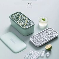 Combo khay làm đá có nắp cao cấp FEEKA + Hộp, Khay đá tủ lạnh kèm thìa xúc 4 trong 1