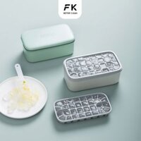Combo khay làm đá có nắp cao cấp FEEKA + Hộp, Khay đá tủ lạnh kèm thìa xúc 4 trong 1