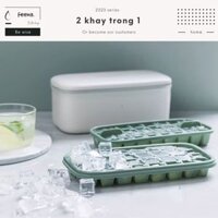 Combo khay làm đá có nắp cao cấp FEEKA + Hộp, Khay đá tủ lạnh kèm thìa xúc 4 trong 1