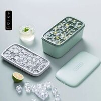 Combo khay làm đá có nắp cao cấp FEEKA + Hộp, Khay đá tủ lạnh kèm thìa xúc 4 trong 1