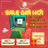 Combo khung tập golf 3m x 3m x 3m, thảm swing 1.2m x 1.2m, thảm cỏ trải sàn (tặng 3 bóng, 2 tee cao su)