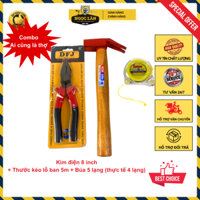 Combo Kìm điện DFJ 8 inch, búa nhổ đinh 5 lạng  và thước kéo lỗ ban 5m/7.5m nhựa trong