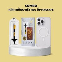 Combo Kính Cường Lực Rồng Việt Khung Trợ Dán, Tự Động Lấy Bụi + Ốp Trong Suốt Hỗ Trợ Sạc Không Dây