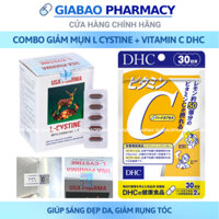 COMBO L cystine 500mg + Vitamin C DHC hỗ trợ trắng da và giảm rụng tóc, giảm mụn (L cystine 60; Vit C gói 30 ngày)