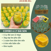 Combo làm 6 ly nến bơ đài sen + 1kg sáp pha sẵn (vàng&đỏ) + tim nến bấm sẵn + kim tuyến + 1 cuộn dán tim nến
