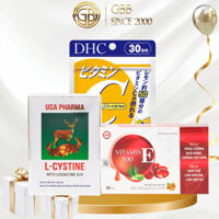 COMBO làm đẹp da, mọc tóc, giảm rụng tóc hiệu quả L cystine 500mg (60V), Vitamin E 500 (30V), Vitamin C DHC (60V)