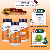 Combo làm đẹp da - tóc - mong cho phái nữ Now L-Lysine 1000mg + Biotin 5000mcg + L-Cysteine 500mg