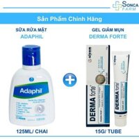 Combo Làm Sạch Da, Giảm Mụn Gồm Sữa Rửa Mặt Adaphil 125ml & Gel Derma Forte 15G