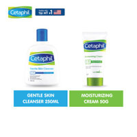 Combo Làm sạch và Dưỡng ẩm cho da nhạy cảm Sữa rửa mặt Cetaphil Gentle Skin Cleanser 250ml  Kem dưỡng ẩm Cetaphil Moisturizing Cream 50g