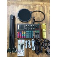 COMBO LIVESTREAM MIC BM900, KẾT HỢP SOUND CARD K300, KÈM KẸP MIC,TAI NGHE