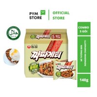 Combo Lốc 5 Gói Mì Trộn Tương Đen Hàn Quốc Pan Fried Hoisin Noodles Nongshim Chapagetti 140g