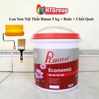 Combo lon sơn tường nội thất cao cấp Rman R80 TẶNG Rulo + Chổi quét sơn, lon 6l - 5kg