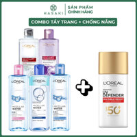 Combo L'Oreal Kem Chống Nắng X20 Thoáng Da Mỏng Nhẹ 50ml + Nước Tẩy Trang 400ml Hasaki