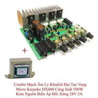 Combo Mạch Âm Ly Khuếch Đại Tạo Vang Micro Karaoke DX400 Công Suất 500W Kèm Nguồn Biến Áp Đối Xứng 24V 5A