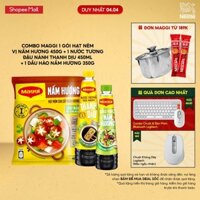 Combo Maggi 1 gói Hạt nêm vị Nấm Hương 450g + 1 Nước tương đậu nành thanh dịu 450ml + 1 Dầu Hào Nấm Hương 350g