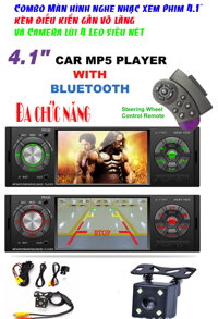 Combo Màn hình 4.1"  Xem phim nghe nghe nhạc Bluetooth Kèm điều  khiển gắn Vô lăng P5120 và Camera lùi 4 Led hồng ngoại (Đen)