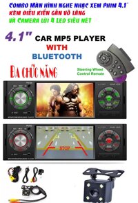 Combo Màn hình 4.1"  Xem phim nghe nghe nhạc Bluetooth Kèm điều  khiển gắn Vô lăng P5120 và Camera lùi 4 Led hồng ngoại (Đen)