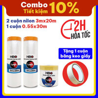 Combo màng nilon che nội thất, nilon che sơn, che bụi nhiều kích thước + Tặng băng keo giấy