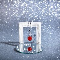 Combo Mặt dây chuyền đá Ruby tổng hợp, thiết kế phong cách Hàn Quốc, Kèm dây đeo, kèm hộp đựng Cẩm Tú - Đỏ đô - Hạt tròn