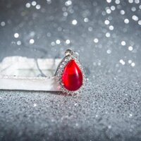 Combo Mặt dây chuyền đá Ruby tổng hợp, thiết kế phong cách Hàn Quốc, Kèm dây đeo, kèm hộp đựng Cẩm Tú - Đỏ đô - Giọt nước bầu