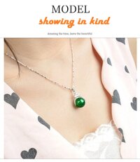 Combo Mặt dây chuyền đá Ruby tổng hợp, thiết kế phong cách Hàn Quốc, Kèm dây đeo, kèm hộp đựng Cẩm Tú - Xanh ngọc - Hạt tròn