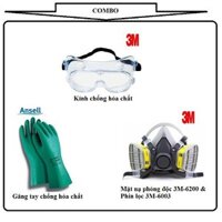 COMBO - (Mặt nạ phòng độc + Găng tay chống hóa chất + Kính chống hóa chất)