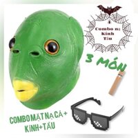 Combo mặt Nạ Trùm đầu Hóa Trang Quái Vật đầu Cá Màu Xanh Lá kèm Halloween Hài hước mặt nạ vui