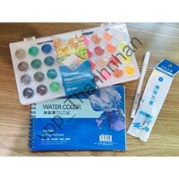 Combo Màu nước Simbalion + Sổ vẽ Màu nước + Cọ Nước + Bút trắng Sakura (Chính Hãng)