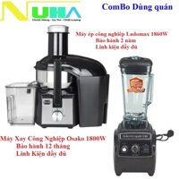 Combo Máy ép công nghiệp Ladomax 1860W và máy xay sinh tố Osako 1800W dùng chuyên kinh doanh sinh tố nước ép.