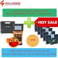 Combo máy in nhãn Brother PT-E500VP và Combo tương thích 5 nhãn in Pze/Tz2/Hze khổ 9mm