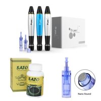 Combo Máy Phi Kim Dr Pen + 1 Hộp Bột Tảo Sato Loại Tốt + 10 Đầu Kim Nano Trọn Bộ Cấy Tảo Sato