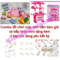 Combo máy tính tiền kèm giỏ và bếp mini kitty (tặng 2 kẹp tóc bất ký)