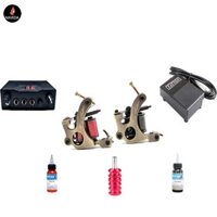 Combo máy xăm Coil Đồng Đôi đi kèm nguồn và bàn đạp - tặng 2 mực, 1 tay cầm